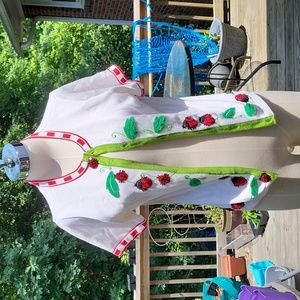 Ladies vintage Victoria Harbor short sleeve sweater, white, ladybugs, leaves, S